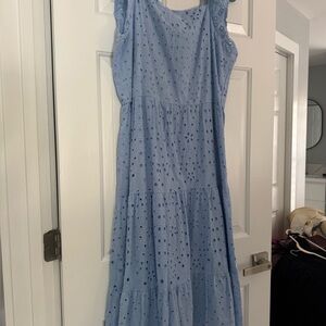 Blueberi Boulevard Light Blue Eyelet Maxi Dress